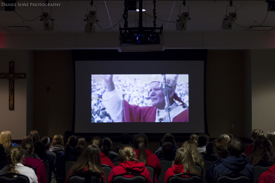 As part of the experience, students from various Catholic schools throughout the diocese were played a film about Blessed John Paul II. Catholic schools from around the diocese came to learn about the blessed pope and venerate the relic.