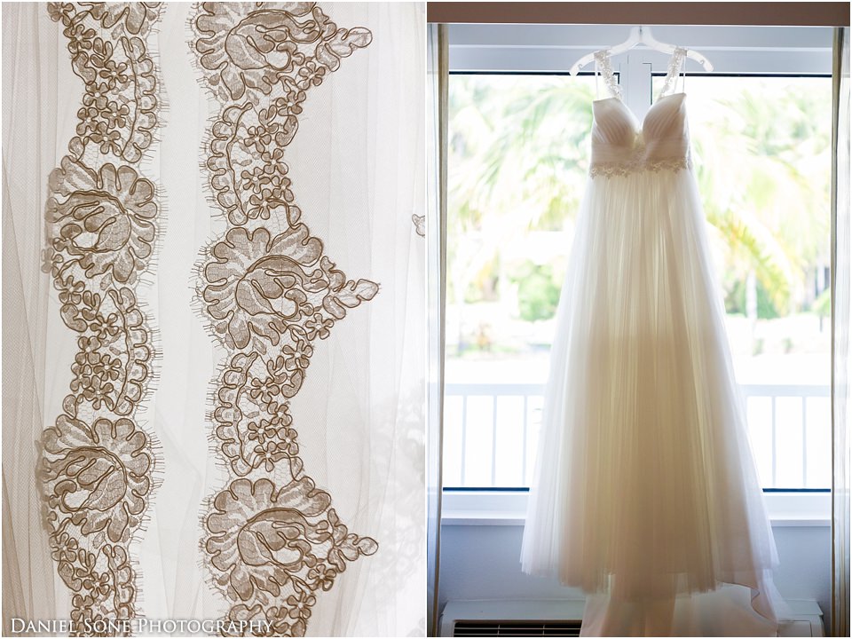 Angelica's wonderful summer wedding dress and veil detail from Coral Gables Bridals