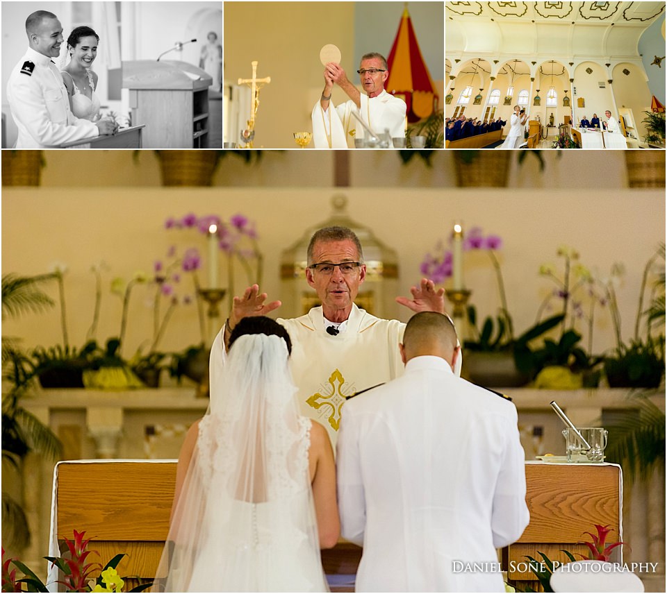 Gabriel and Angelica had a Catholic military wedding at the Basilica of St. Mary Star of the Sea.