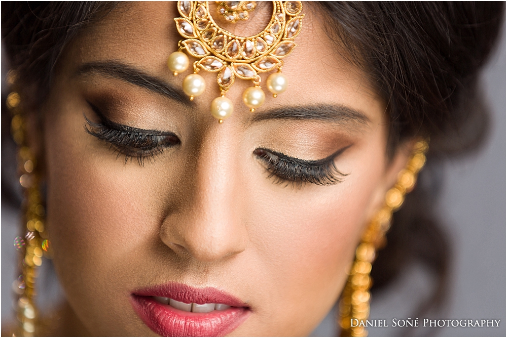 Indian wedding bride with amazing eyelashes and tikka - MUA Glam by Jeet